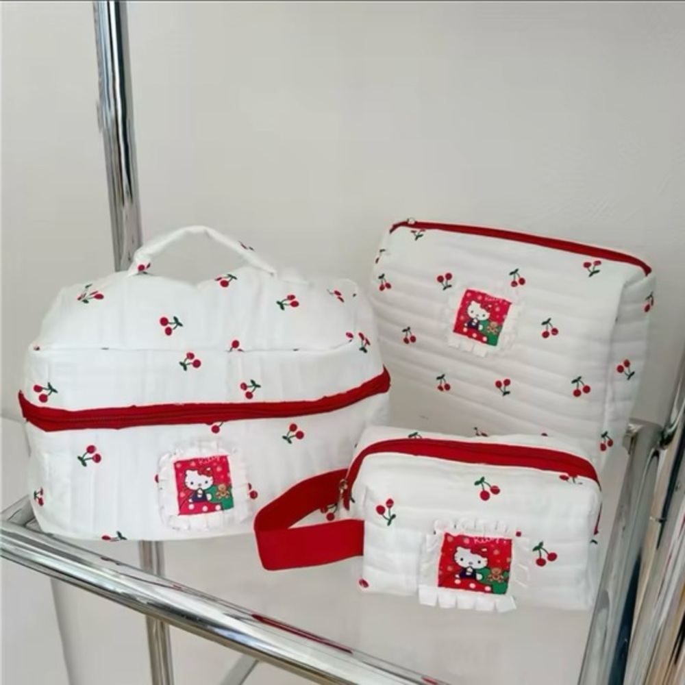 Hello Kitty Makeup Bag Set Travel Large Capacity 3-Piece Storage Bag